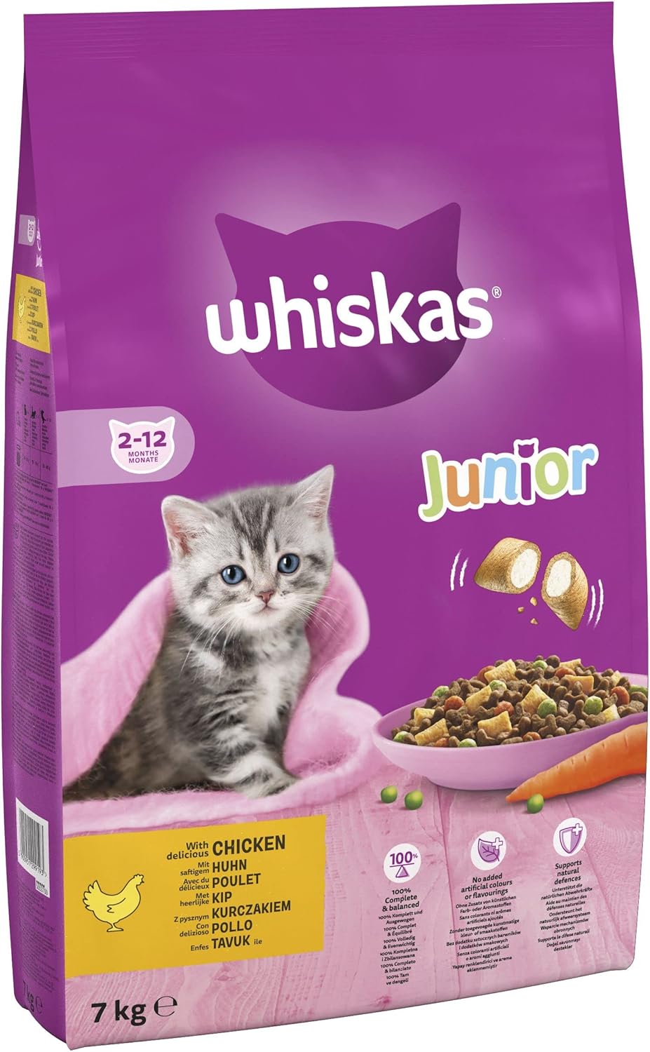 Whiskas Junior Chicken 7 kg Bag, Kitten Cat Dry Food - Pack May Vary-1