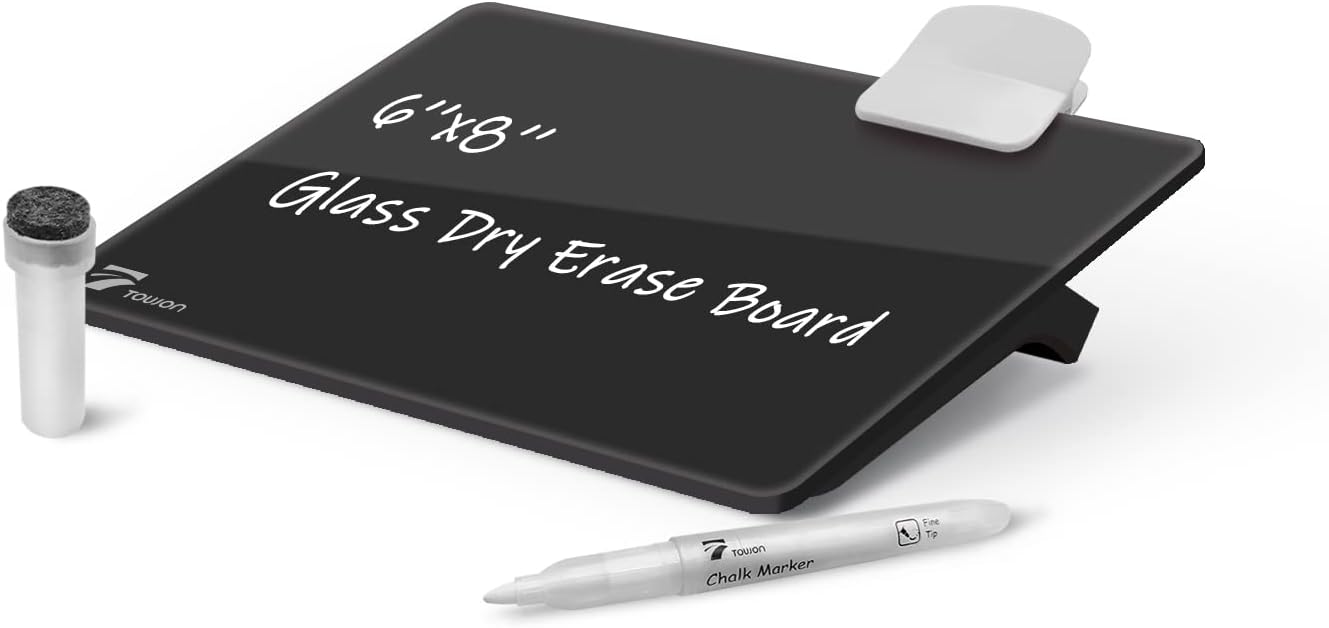 TOWON Glass Mini Whiteboard Easel Pad Set, Mini Whiteboard A5, Desk Whiteboard Office Accessories, Small Whiteboard with Pen, Black