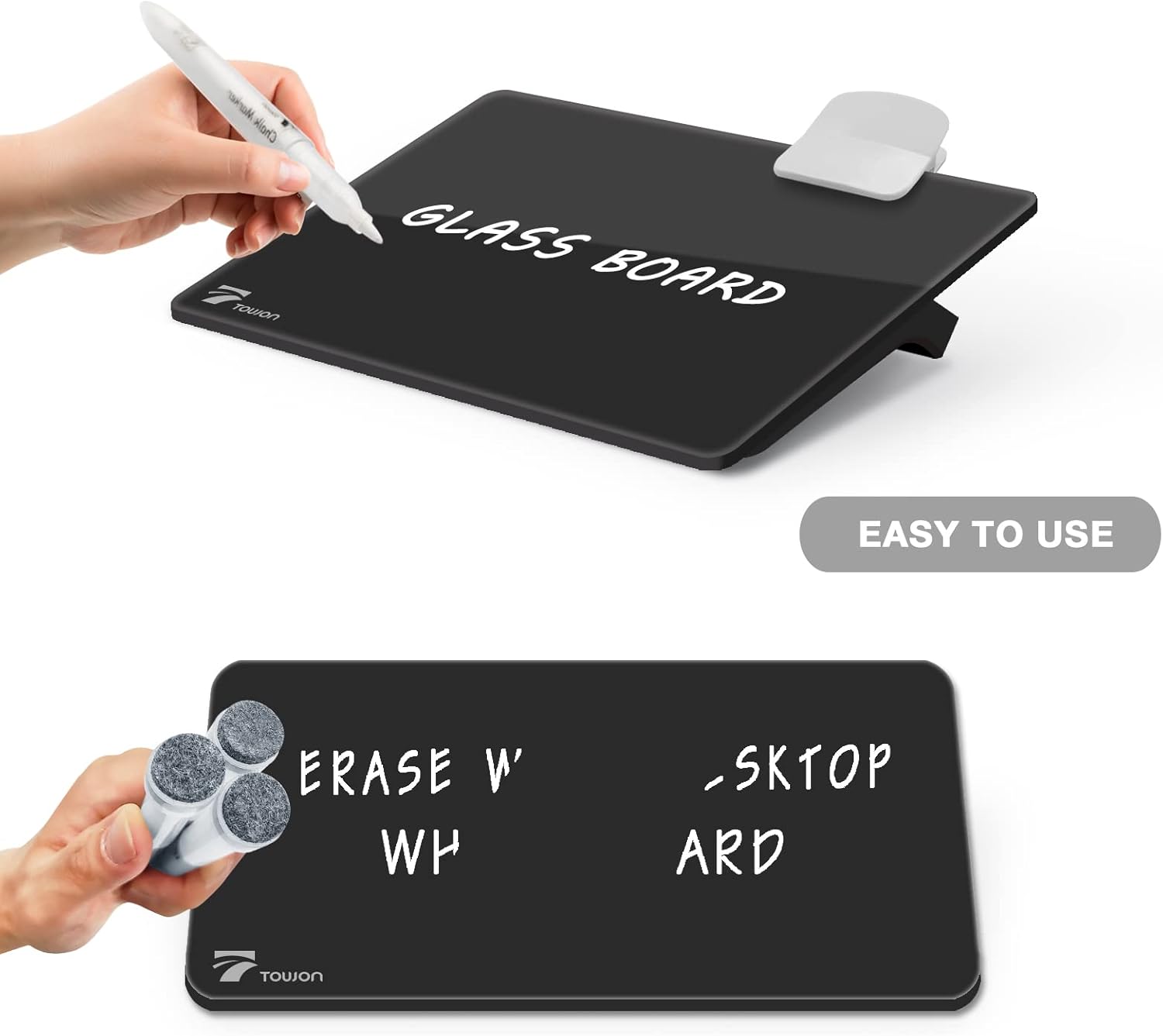 TOWON Glass Mini Whiteboard Easel Pad Set, Mini Whiteboard A5, Desk Whiteboard Office Accessories, Small Whiteboard with Pen, Black-2