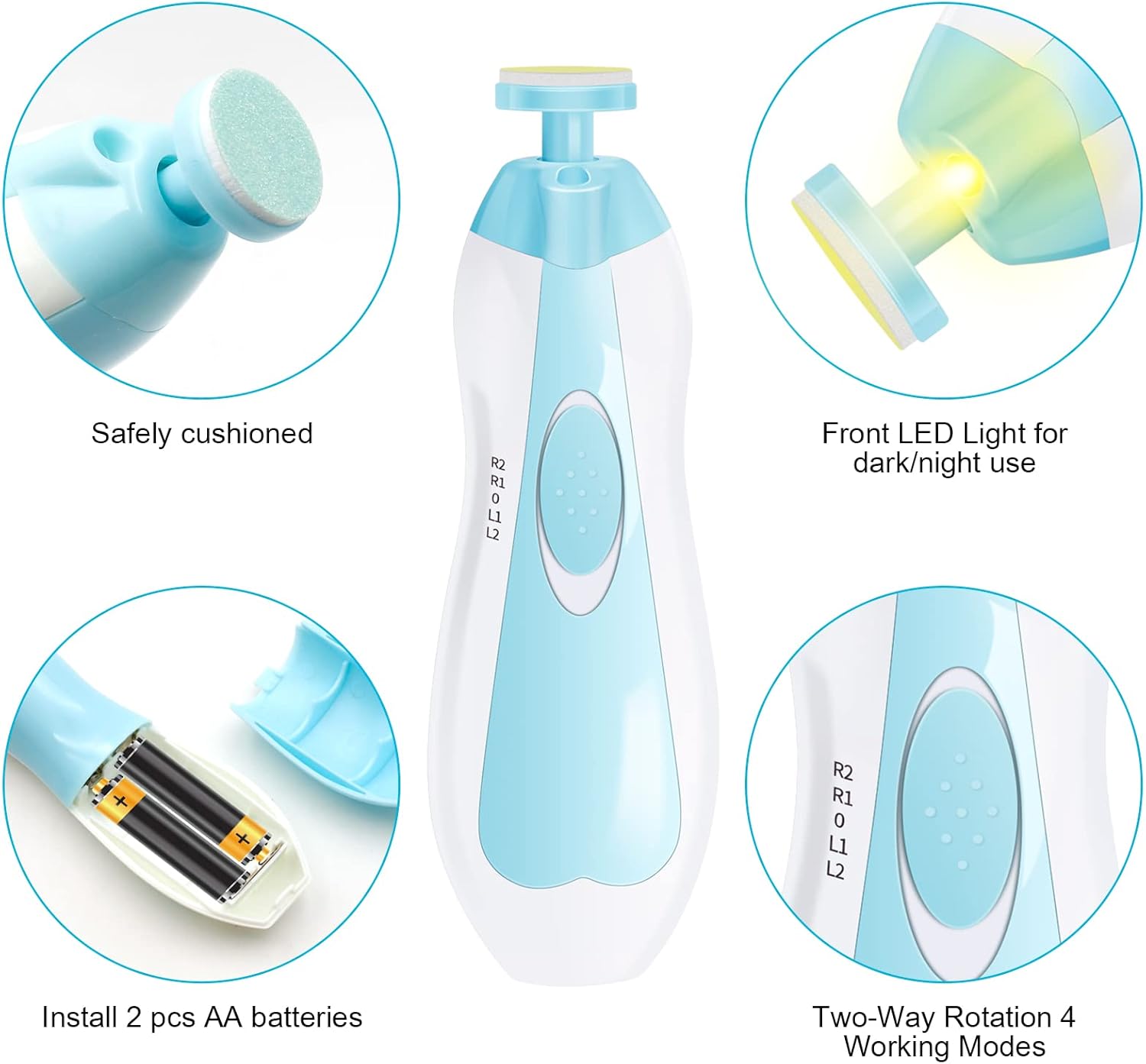 Baby Nail File, 6 in 1 Safety Cutter Trimmer Clipper with LED Front Light - Safe and Quiet, Baby Nail Trimmer for Newborn Toddler Toes and Fingernails, Trim and Polish-2