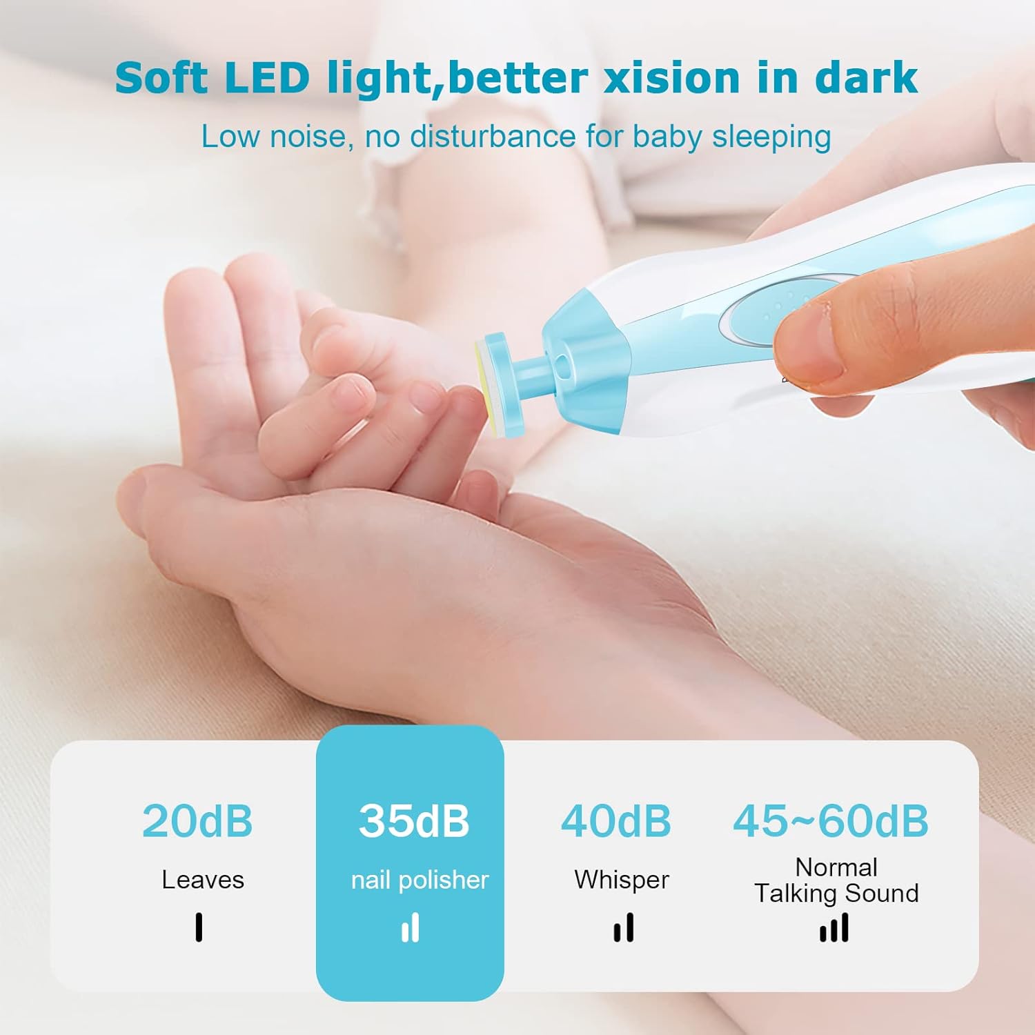 Baby Nail File, 6 in 1 Safety Cutter Trimmer Clipper with LED Front Light - Safe and Quiet, Baby Nail Trimmer for Newborn Toddler Toes and Fingernails, Trim and Polish-4