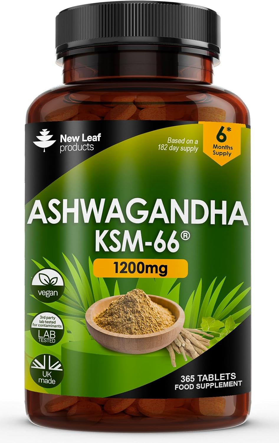 Ashwagandha KSM 66-365 (6 Months Supply) 1200mg Vegan Tablets Pure High Strength Ashwagandha Root Extract - Ashwagandha KSM Tablets Supplement (not Ashwagandha Capsules) Non-GMO & UK Made-0