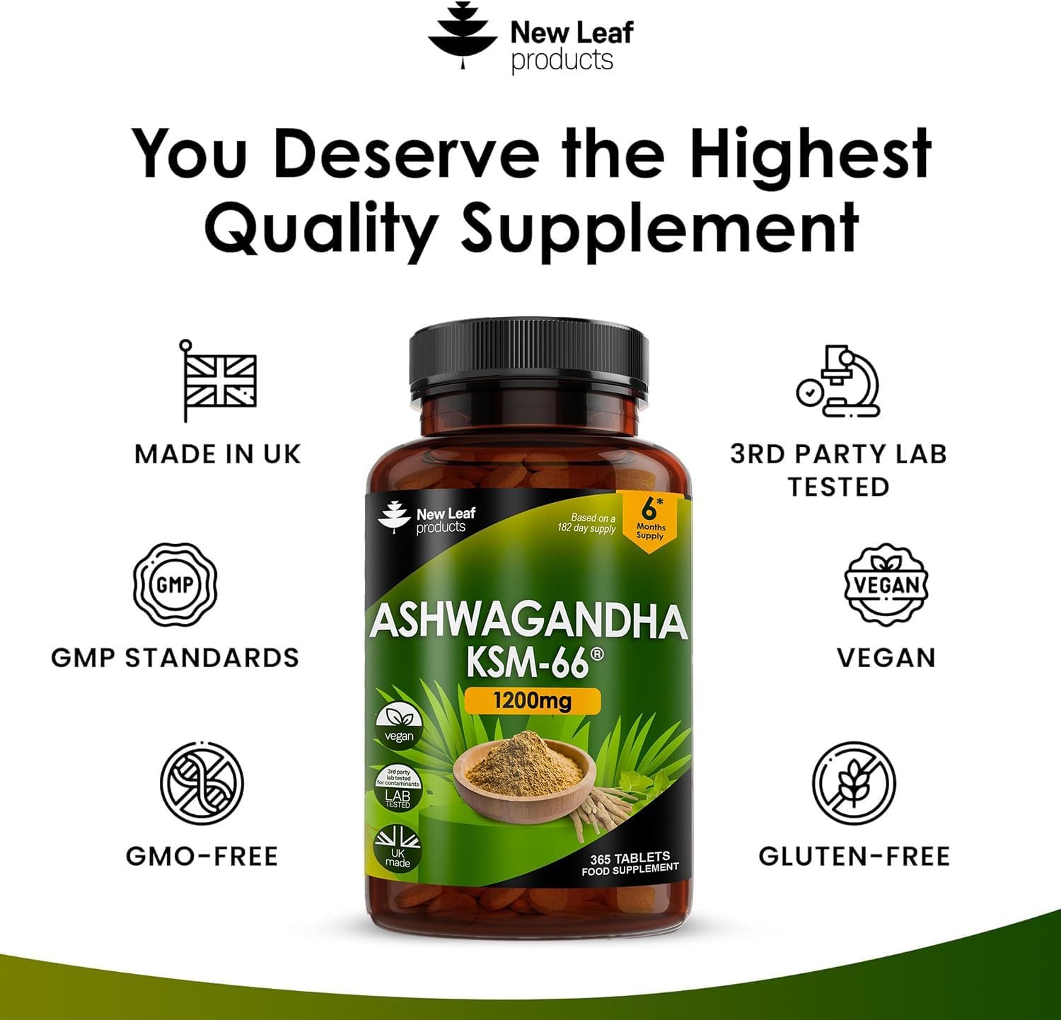 Ashwagandha KSM 66-365 (6 Months Supply) 1200mg Vegan Tablets Pure High Strength Ashwagandha Root Extract - Ashwagandha KSM Tablets Supplement (not Ashwagandha Capsules) Non-GMO & UK Made-3