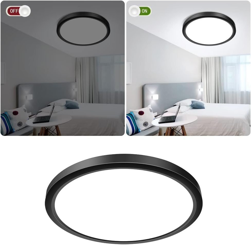 inShareplus 9inch LED Flush Mount Ceiling Light Fixture, 18W [180W Equiv] Daylight White 5000K Black Thin Flat Modern Ceiling Lights, 1800LM Super Bright Ceiling Lamp for Bedroom, Office, Kitchen-3