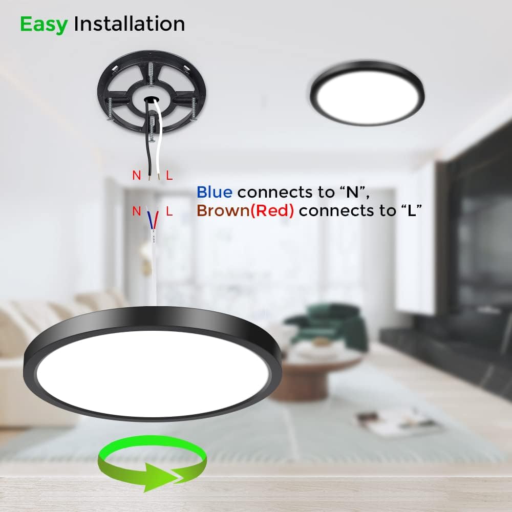 inShareplus 9inch LED Flush Mount Ceiling Light Fixture, 18W [180W Equiv] Daylight White 5000K Black Thin Flat Modern Ceiling Lights, 1800LM Super Bright Ceiling Lamp for Bedroom, Office, Kitchen-4