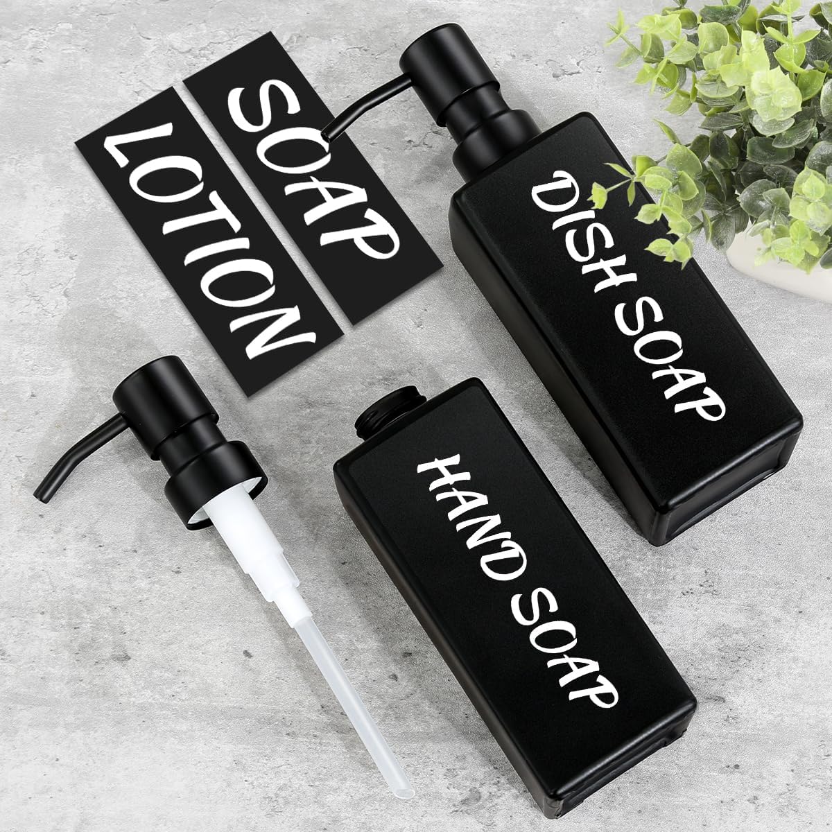 MIUSITE Black Soap Dispensers, Stylish 350ml Hand Soap Dispenser for Kitchen/Bathroom, Square Glass Soap Dispenser, Refillable Dish Soap Dispenser with Stainless Pump and Stickers - 2 Pack-5