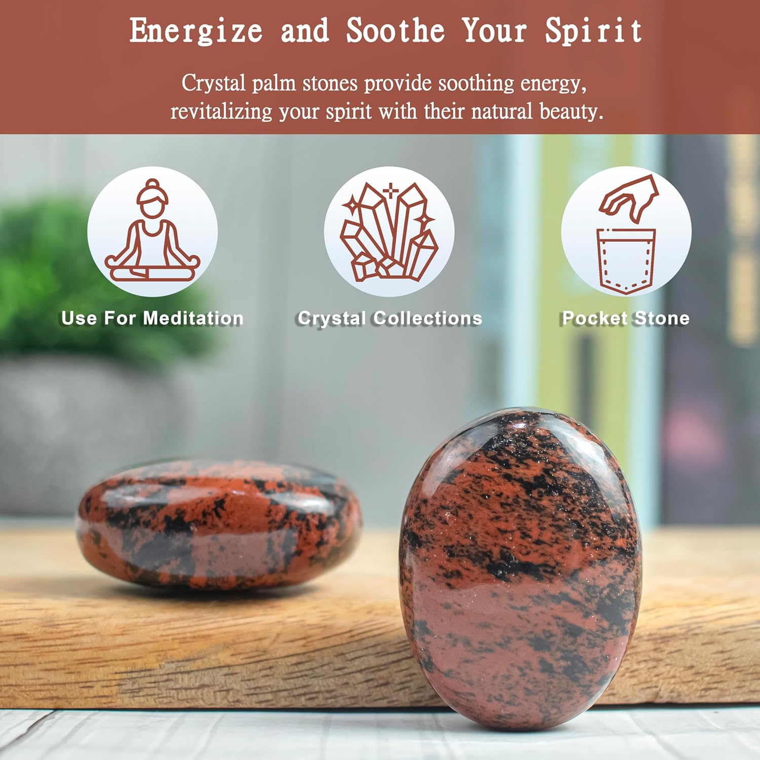 Crocon Mahogany obsidian Large oval Palm Stone Pocket Massage Worry Stones for Natural Body Chakra Balancing Reiki Healing Stones and Crystal Grid Healing Massage Spa Crystals-4