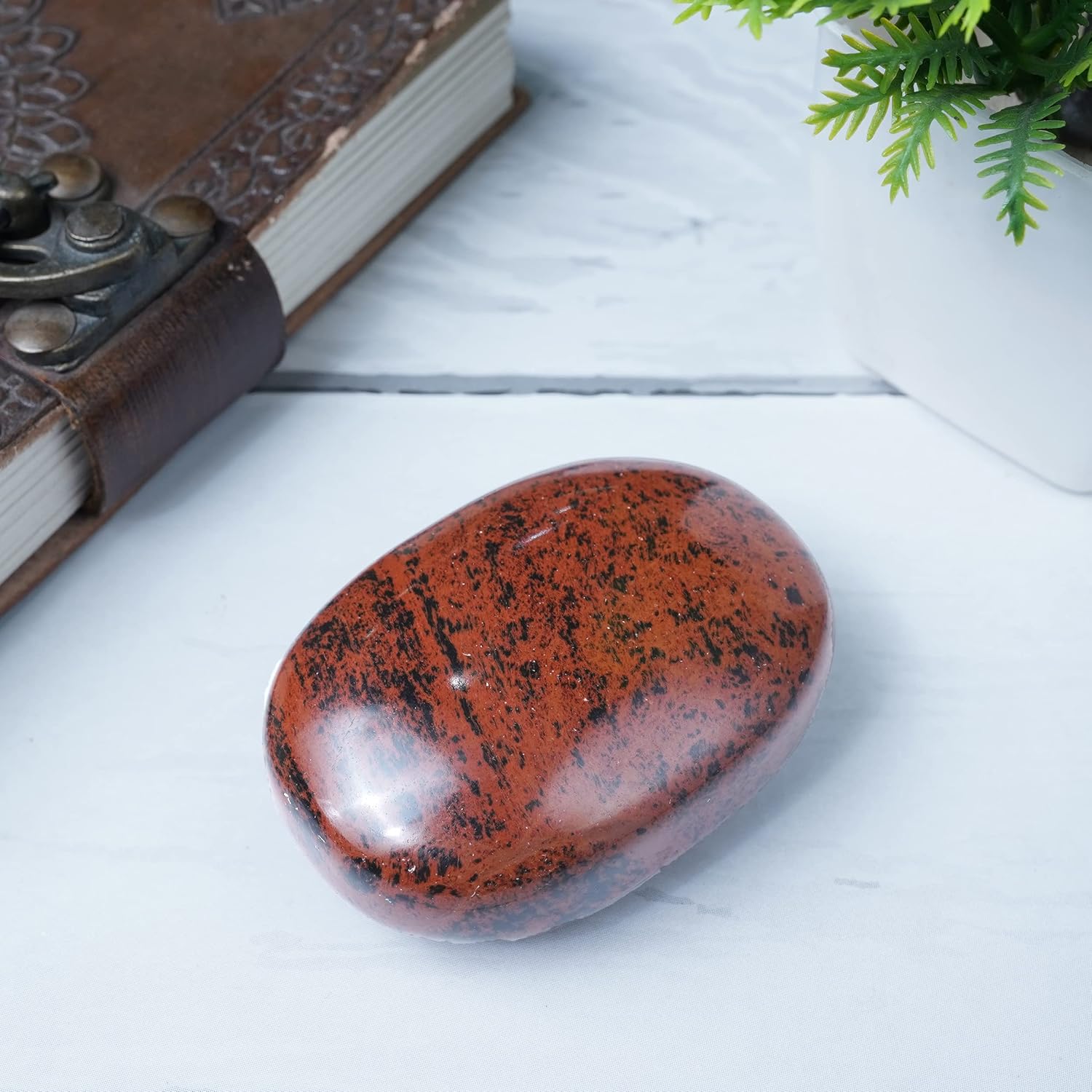 Crocon Mahogany obsidian Large oval Palm Stone Pocket Massage Worry Stones for Natural Body Chakra Balancing Reiki Healing Stones and Crystal Grid Healing Massage Spa Crystals-5