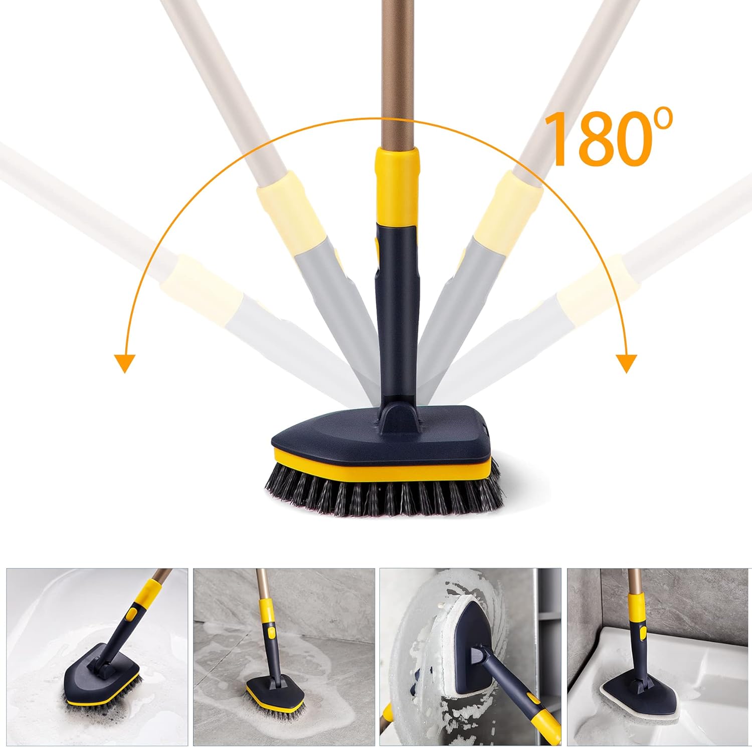 Yocada Tub Tile Scrubber Brush 2 in 1 Cleaning Brush 58.2" Adjustable Telescopic Pole Stiff Bristles Scouring Pads for Cleaning Bathroom Kitchen Toilet Wall Tub Tile Sink Non-Scratch Grey-4