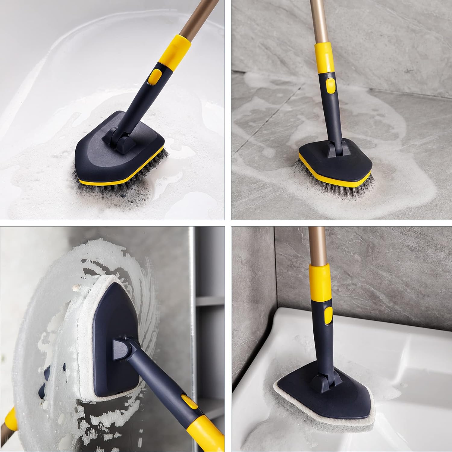 Yocada Tub Tile Scrubber Brush 2 in 1 Cleaning Brush 58.2" Adjustable Telescopic Pole Stiff Bristles Scouring Pads for Cleaning Bathroom Kitchen Toilet Wall Tub Tile Sink Non-Scratch Grey-5