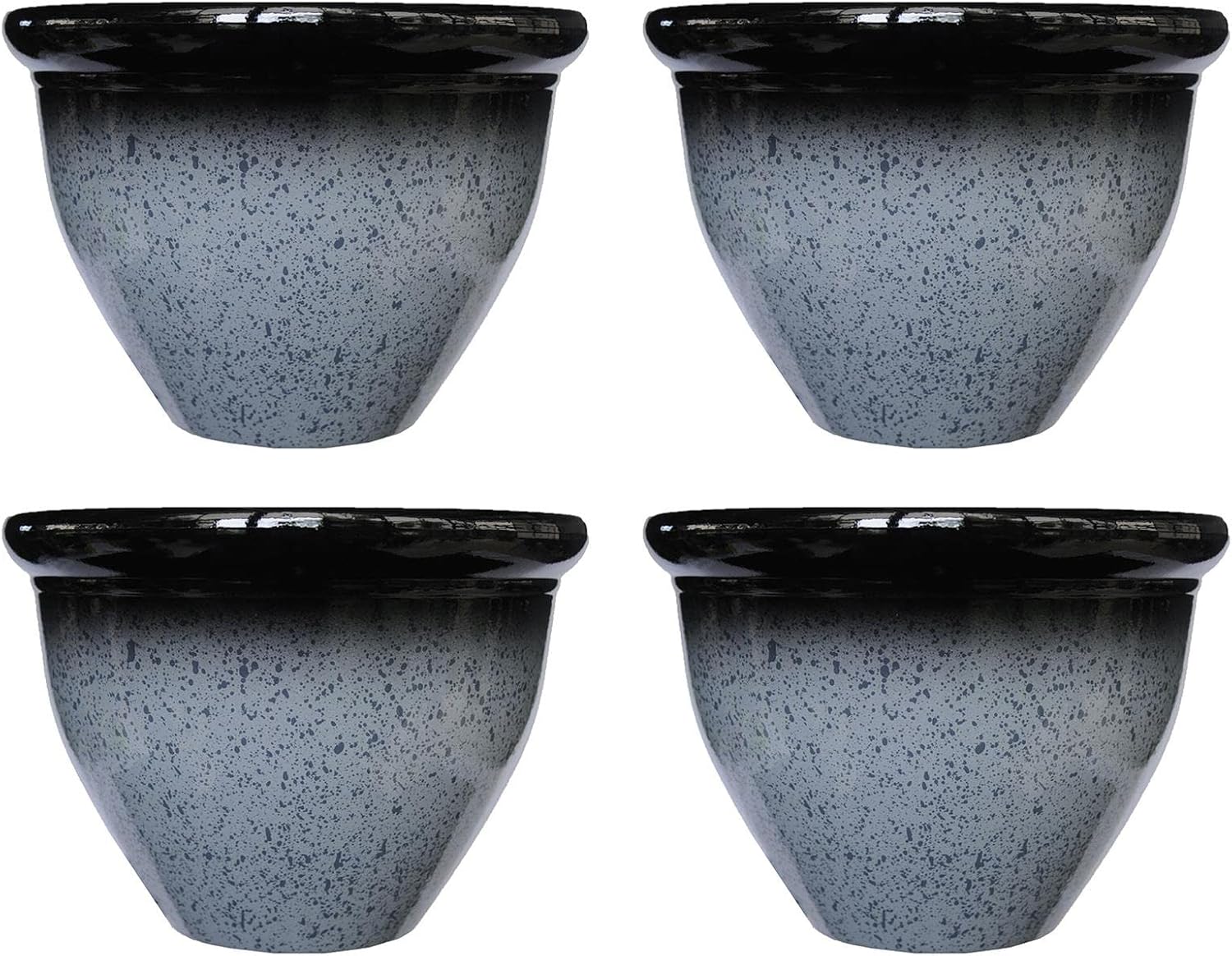 simpa Speckle Glaze Effect Plastic Planter Pots - GREY, Set of 4 Pots - 30cm (H) x 39.5cm Diameter-0