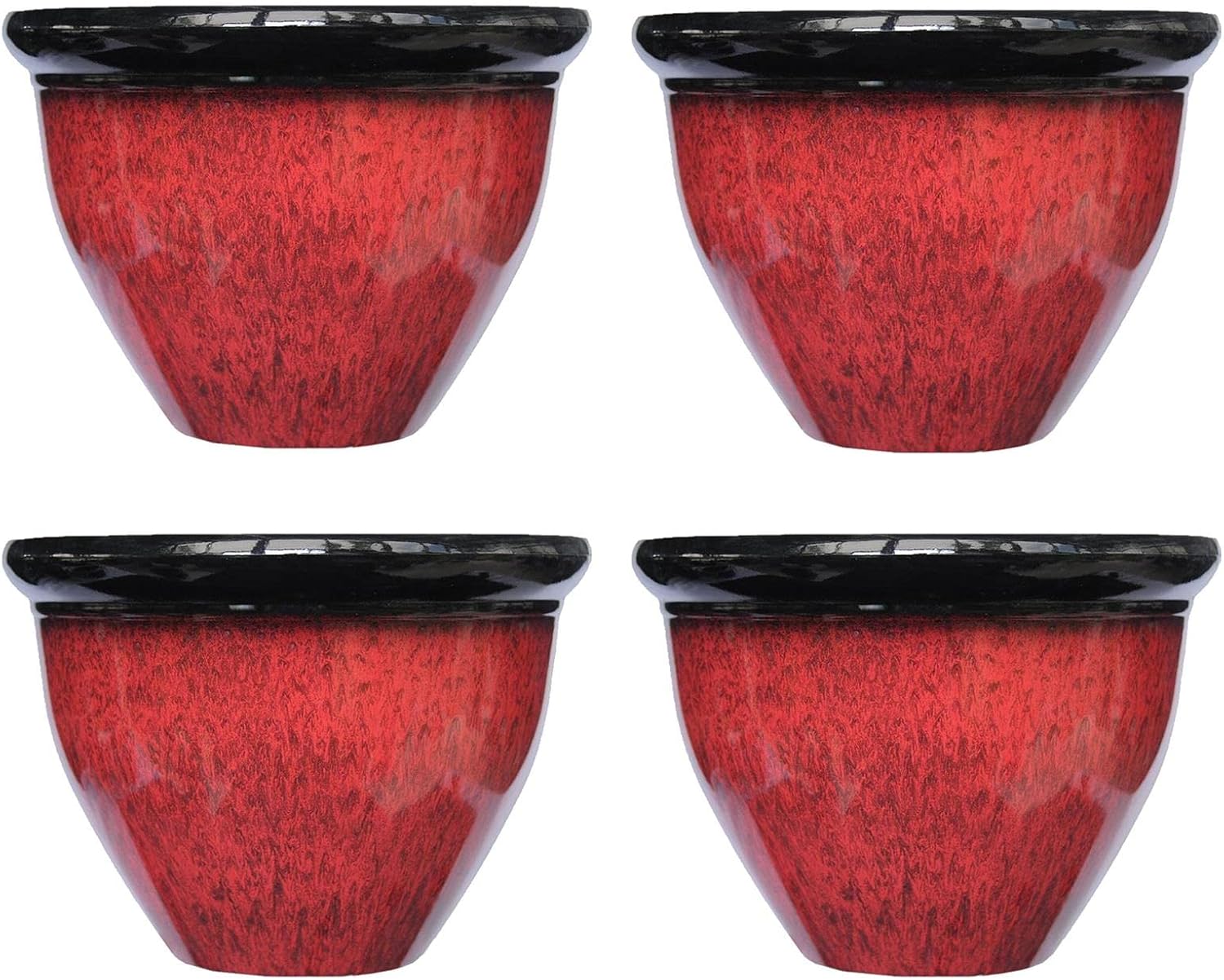 simpa Two Colour Tone Drip Glaze Effect Plastic Planter Pots - RED, Set of 4 Pots - 30cm (H) x 39.5cm Diameter-0