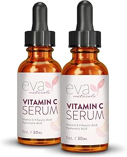 Eva Naturals 20% Vitamin C Serum For Face, Pure Vitamin C Face Serum for Wrinkles, Acne, Dry Skin, and Dark Spots - Facial Vitamin C Serum (1oz) (2 Pack)