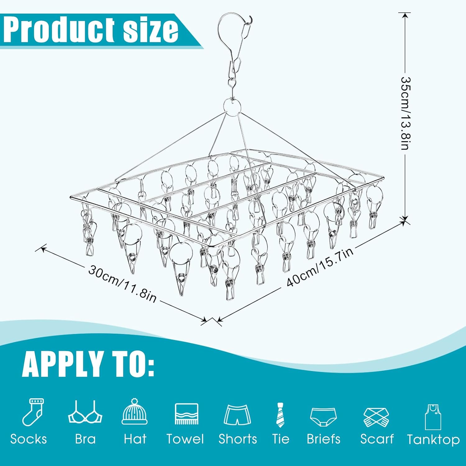 Sinnsally Folding Sock Dryer with 36 Pegs,Metal Sock Hangers with Clips,Underwear Hanger for Washing Line Accessories,Stainless Steel Clothes Sock Drying Rack,Laundry Drip Airer Hanger with Pegs-1