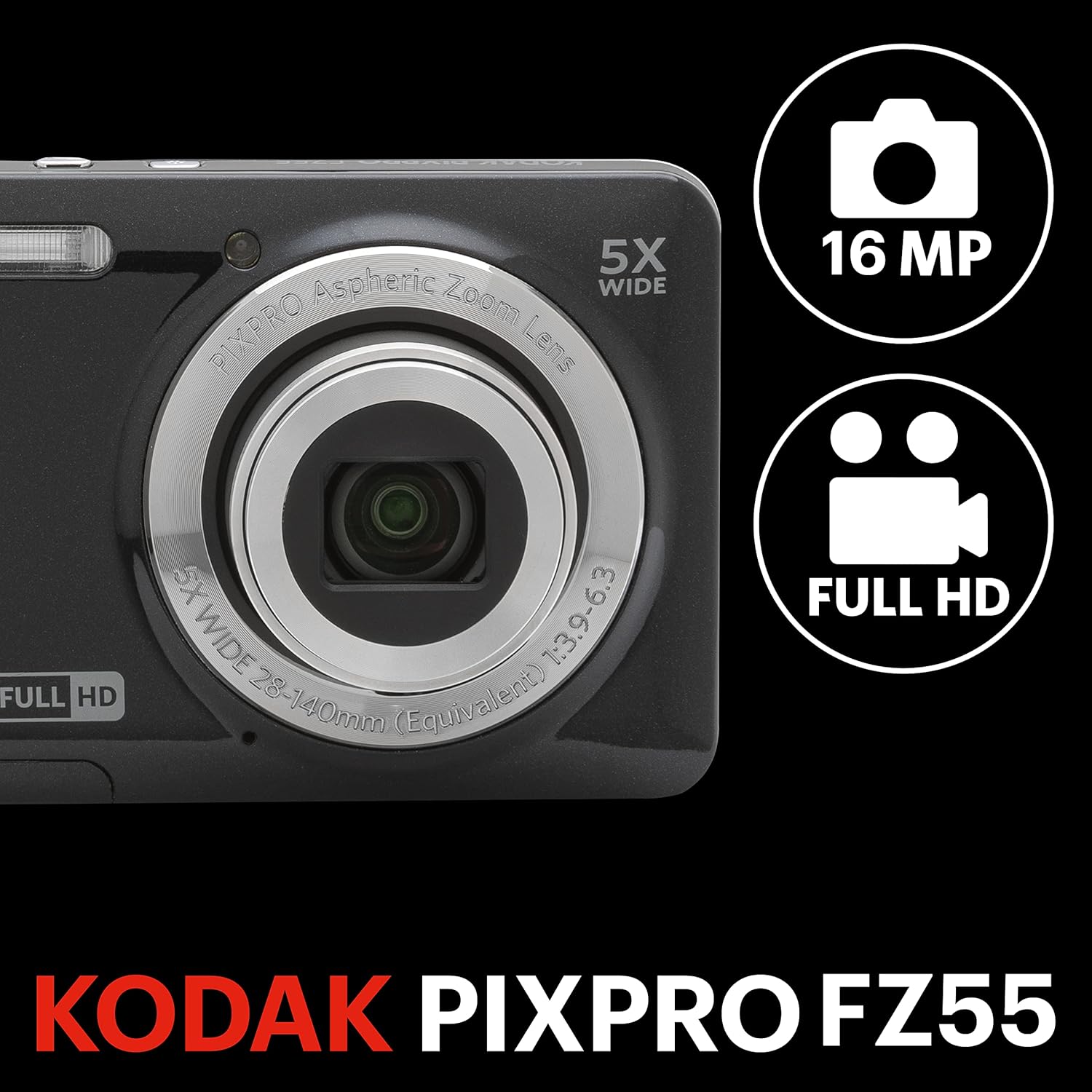 Kodak PIXPRO FZ55 16MP 5x Zoom Compact Camera - Black-1