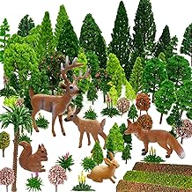 OrgMemory Mixed Model Trees, 4-16 cm, 70pcs, Toy Plastic Trees, Small World Trees, Ho Scale Bushes with Animals Figures, Plastic Trees for Projects, Model Train Scenery