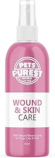 Pets Purest Wound & Antiseptic Spray for Dogs, Cats & Pets - 100% Natural Skin Care Health Treatment for Healing, Soothing & Pet First Aid Kit Supplies - 65ml