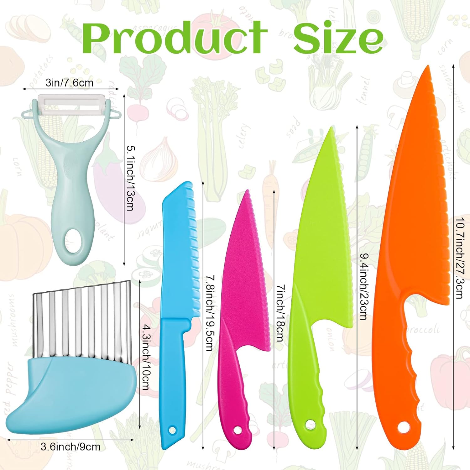 AKlamater 6PCS Kitchen Safety Knives for Kids, 4PCS Children's Cooking Knives in 4 Sizes, Plastic Cutting Board & Paring Knife for Vegetables Fruits Salad…-6