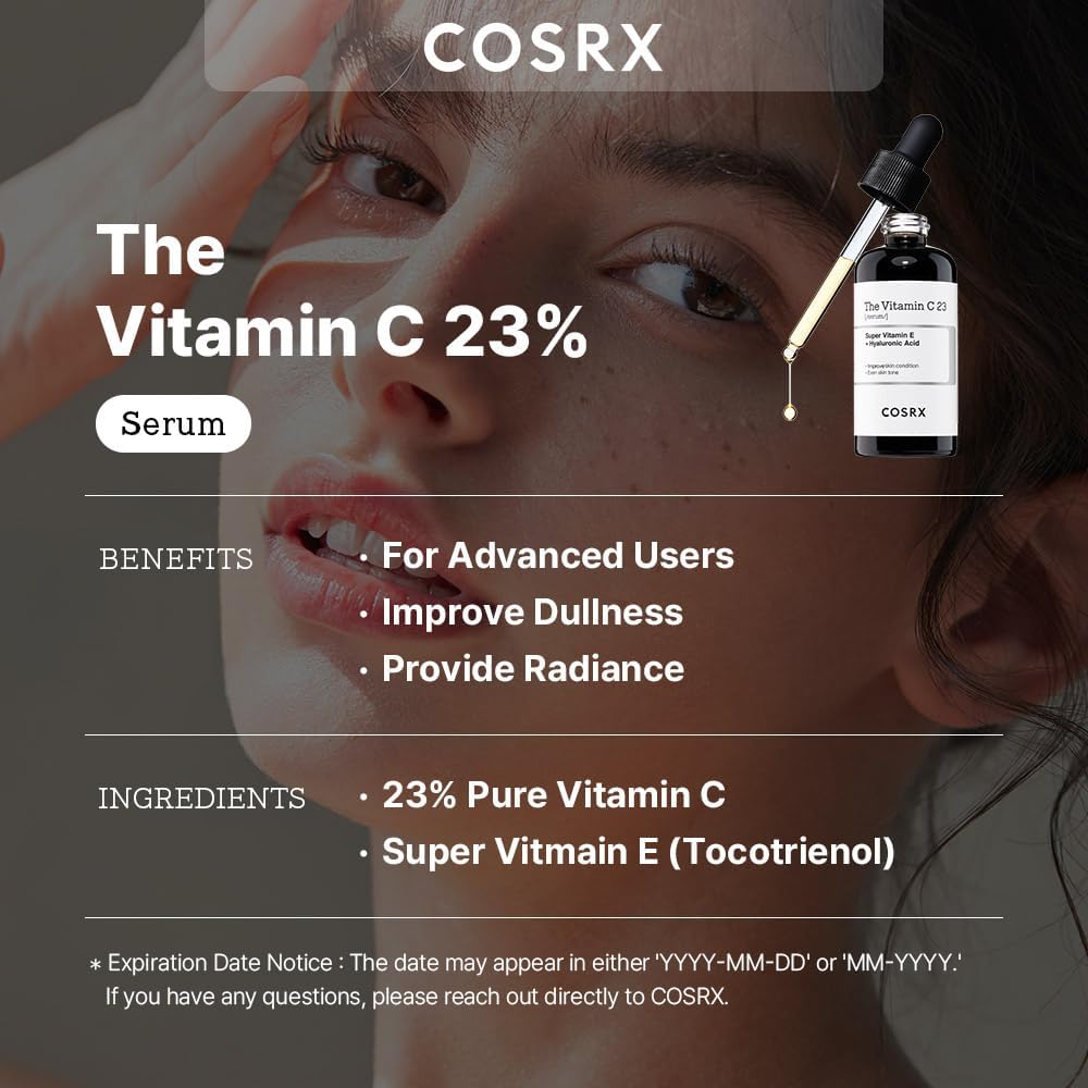 COSRX Pure Vitamin C 23% Serum with Vitamin E & Hyaluronic Acid, Brightening & Hydrating Facial Serum for Fine Lines, Uneven Skin Tone & Dull Skin, Korean Skincare, 0.7oz/20g-1