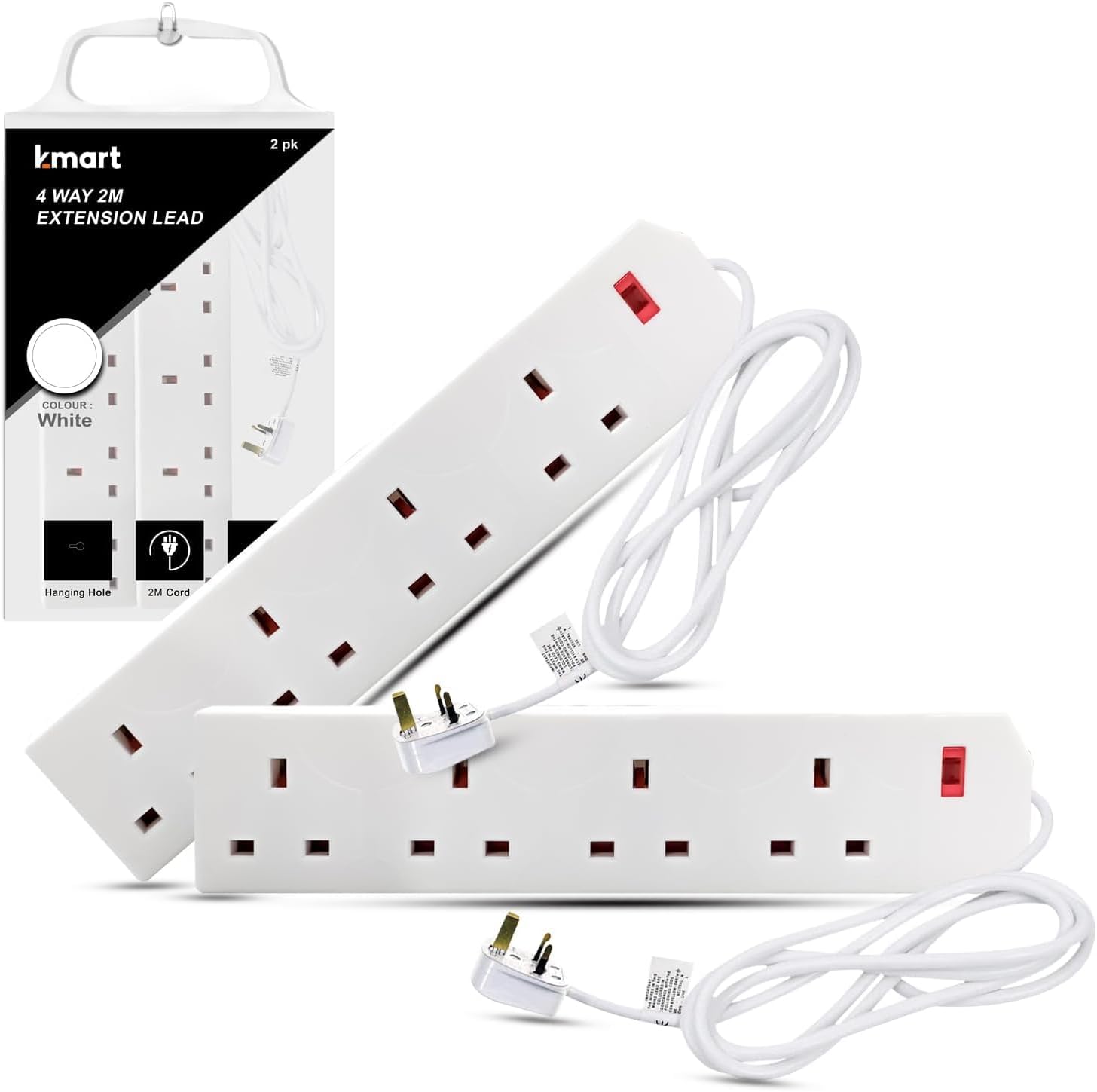 K-MART Heavy Duty Extension Lead UK Pin Plug and Cable, 4 Gang Way 2m Power Adapter, Multi Socket Mains Strip-5