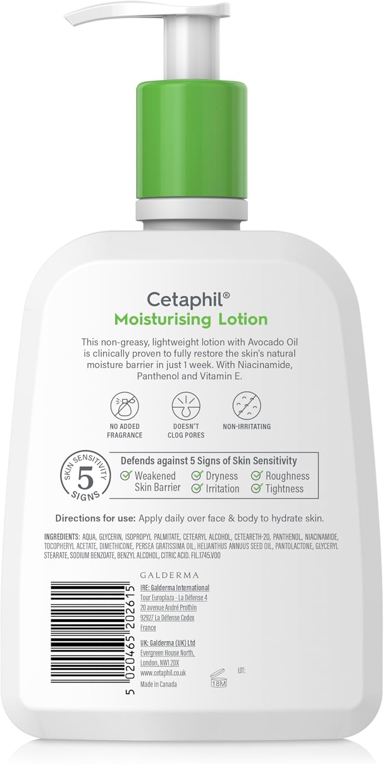 Cetaphil Face & Body Moisturiser, 1L, Moisturising Lotion For Normal To Dry, Sensitive Skin, With Niacinamide & Vitamin E-9