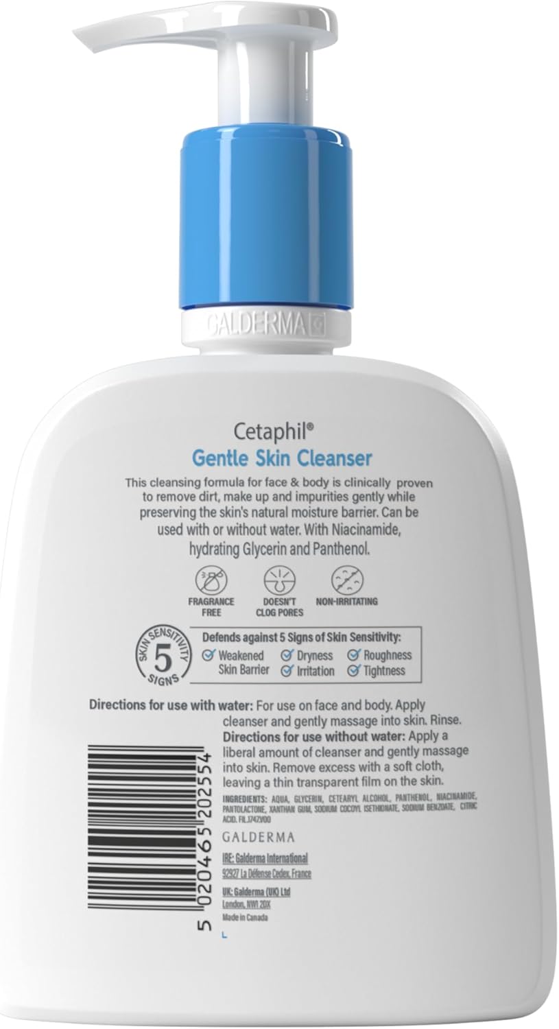 Cetaphil Gentle Skin Cleanser, 236ml, Face & Body Wash, For Normal To Dry Sensitive Skin, With Niacinamide & Glycerin, Soap Free-9