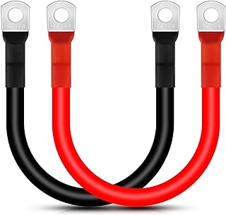 Battery Inverter Cable, Lpluziyyds 2pcs 2AWG/35mm² 30cm 12V Red and Black Car Battery Charger Cable Leads with M8 Ring Terminals Copper Wire for Truck, Motorcycle, Solar, RV, Marine