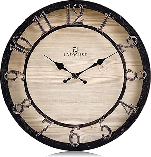 Lafocuse Silent Black Rustic Farmhouse Wall Clock with Raised 3D Arabic Numerals for Home Decor 12 Inch, Battery Operated Shabby Chic Kitchen Wall Clocks Decorative for Living Room Bedroom Office