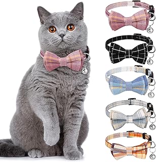 AKlamater 5Pcs Cat Collars with Bow Tie Breakaway Cat Collars Quick Release Safety Kitty Collars Adjustable Pet Collars for Cats, Kitten, Small Pet