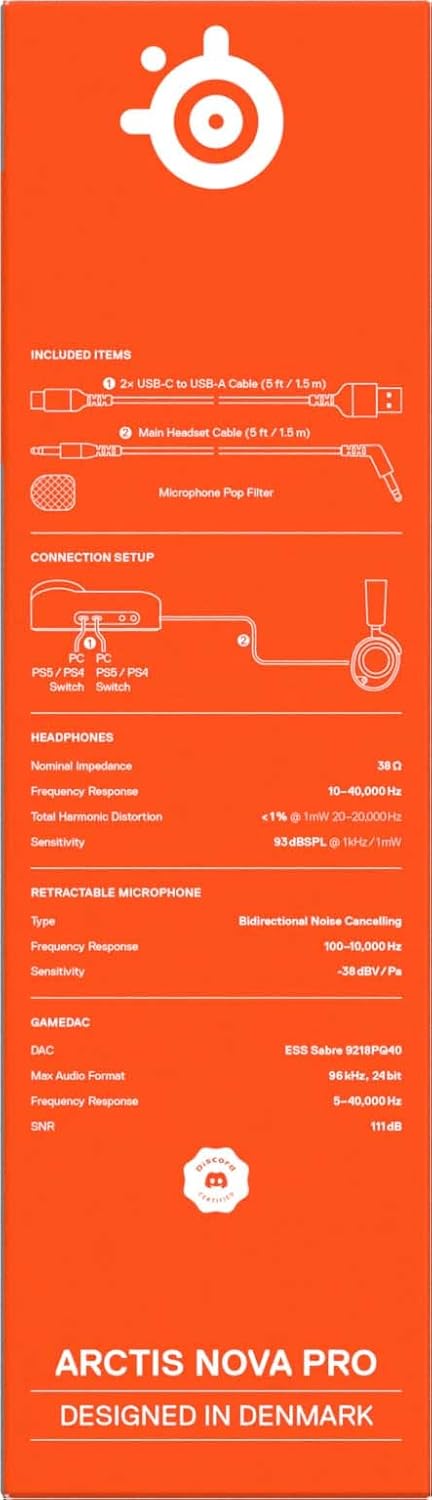 SteelSeries Arctis Nova Pro - Multi-System Gaming Headset - Premium Hi-Fi Drivers- Hi-Res Audio - 360° Spatial Audio- GameDAC Gen 2 - ESS Sabre Quad-DAC - Stealth Retractable Mic - PC, PS5/PS4, Switch-14