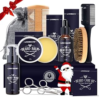 Beard Care Kit for Men, LIONMANE Beard Grooming Kit-Beard Balm,Beard Wash & Oil,Comb, Brush,Scissors,Hair Thinning Comb, Beard Trimming Set, Birthday Gifts for Him/Husband/Boyfriend/Dad