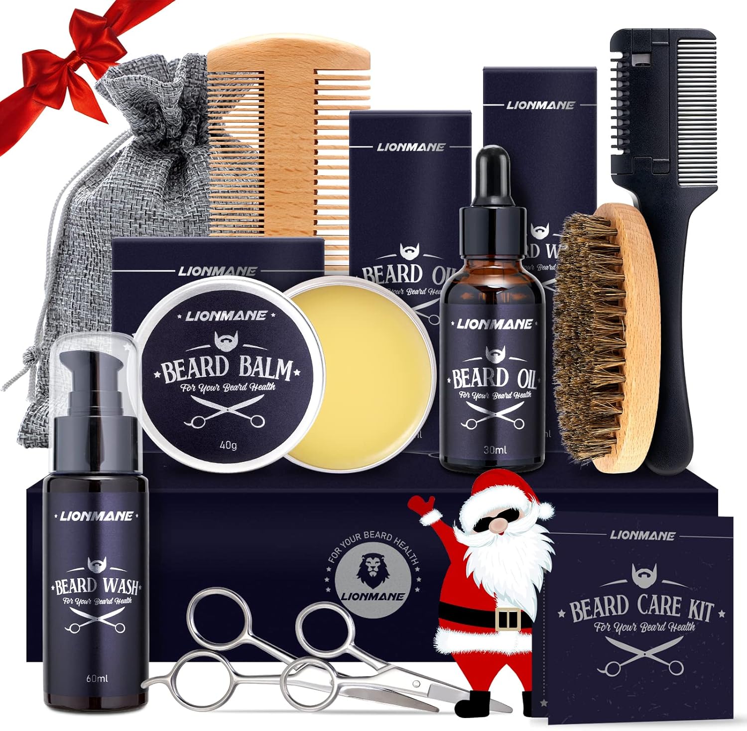 Beard Care Kit for Men, LIONMANE Beard Grooming Kit-Beard Balm,Beard Wash & Oil,Comb, Brush,Scissors,Hair Thinning Comb, Beard Trimming Set, Birthday Gifts for Him/Husband/Boyfriend/Dad-0