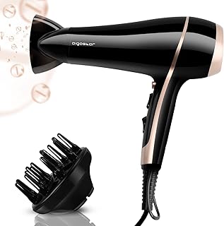 Aigostar Professional Ionic Hair Dryer 2400W, Negative Ion Hairdryer with Diffuser and Concentrator, 3 Heating 2 Speed Settings, Cool Shot Button, Fast Drying Blow Dryer - Lora 32YWY