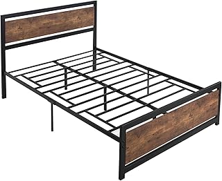 HOMCOM Double Size Metal Bed Frame with Headboard & Footboard, Strong Slat Support Full Bed Frame w/Underbed Storage Space, Bedroom Furniture For Adults