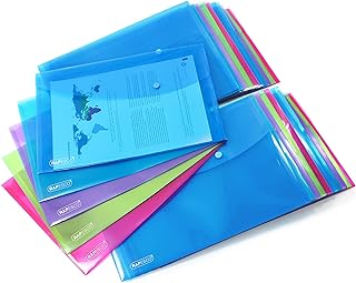 Rapesco 1677 Popper Wallets, A4+ / Foolscap, Assorted Transparent Colours, Pack of 25