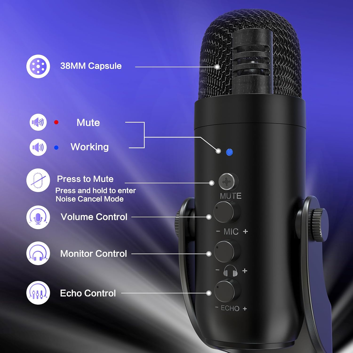 zealsound USB Microphone, PC Phone Podcast Mic, Condenser Gaming microphones for PS4&5, W/Quick Mute, Echo/Gain knob, Plug & Play for Streaming, Vocal Recording, ASMR, YouTube,Twitch on Mac Windows-3