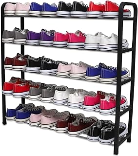 1ABOVE 5 Tier Shoe Rack Organiser, Heavy duty storage unit, Quick Assembly No Tools Required, Holds upto 15-20 pairs (BLACK)