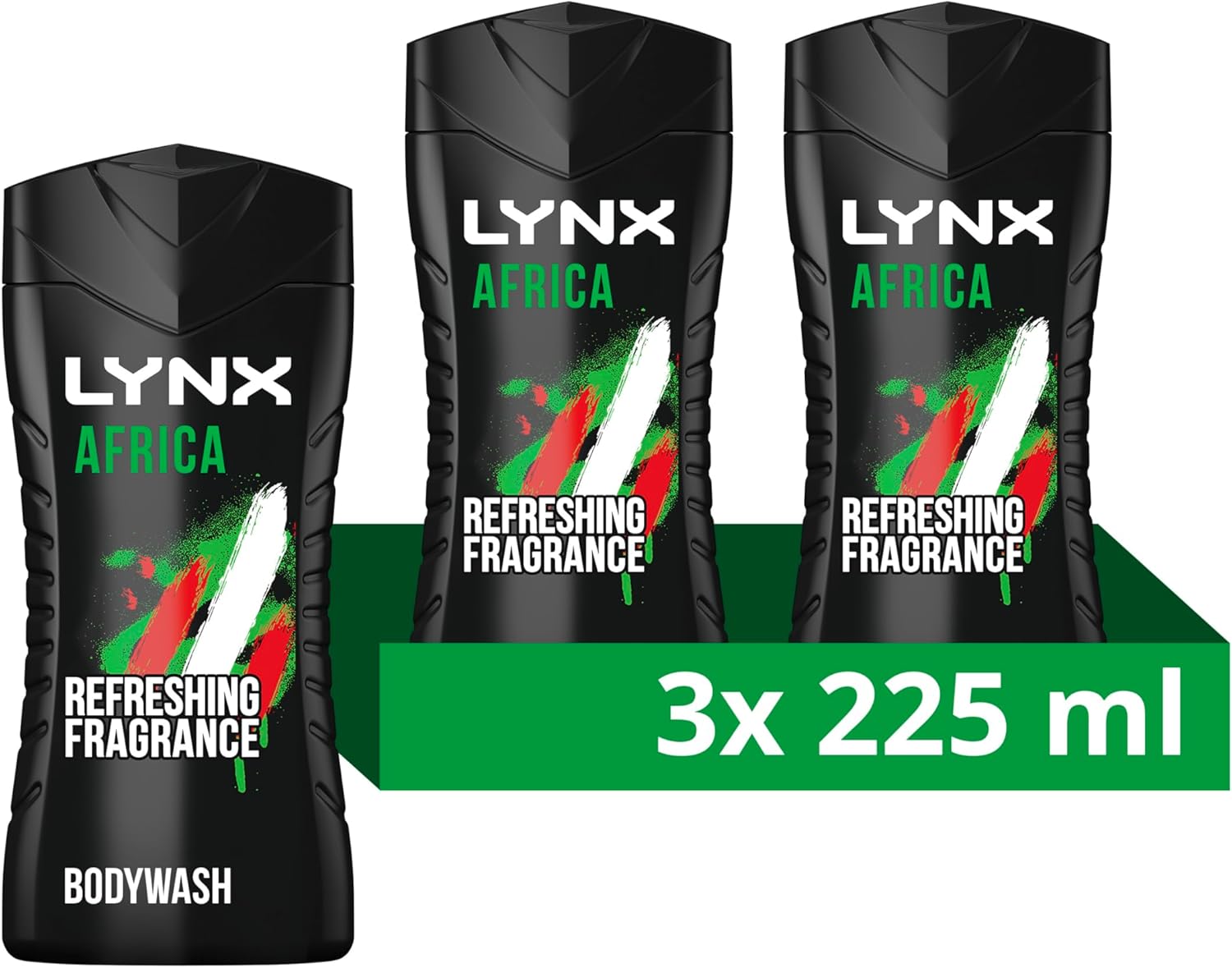 Lynx Africa Body Wash with 12 Hour Refreshing Fragrance Squeezed Mandarin and Sandalwood Scent with Plant-based Moisturizers, 225 ml Bulk Buy 3 Pack-0