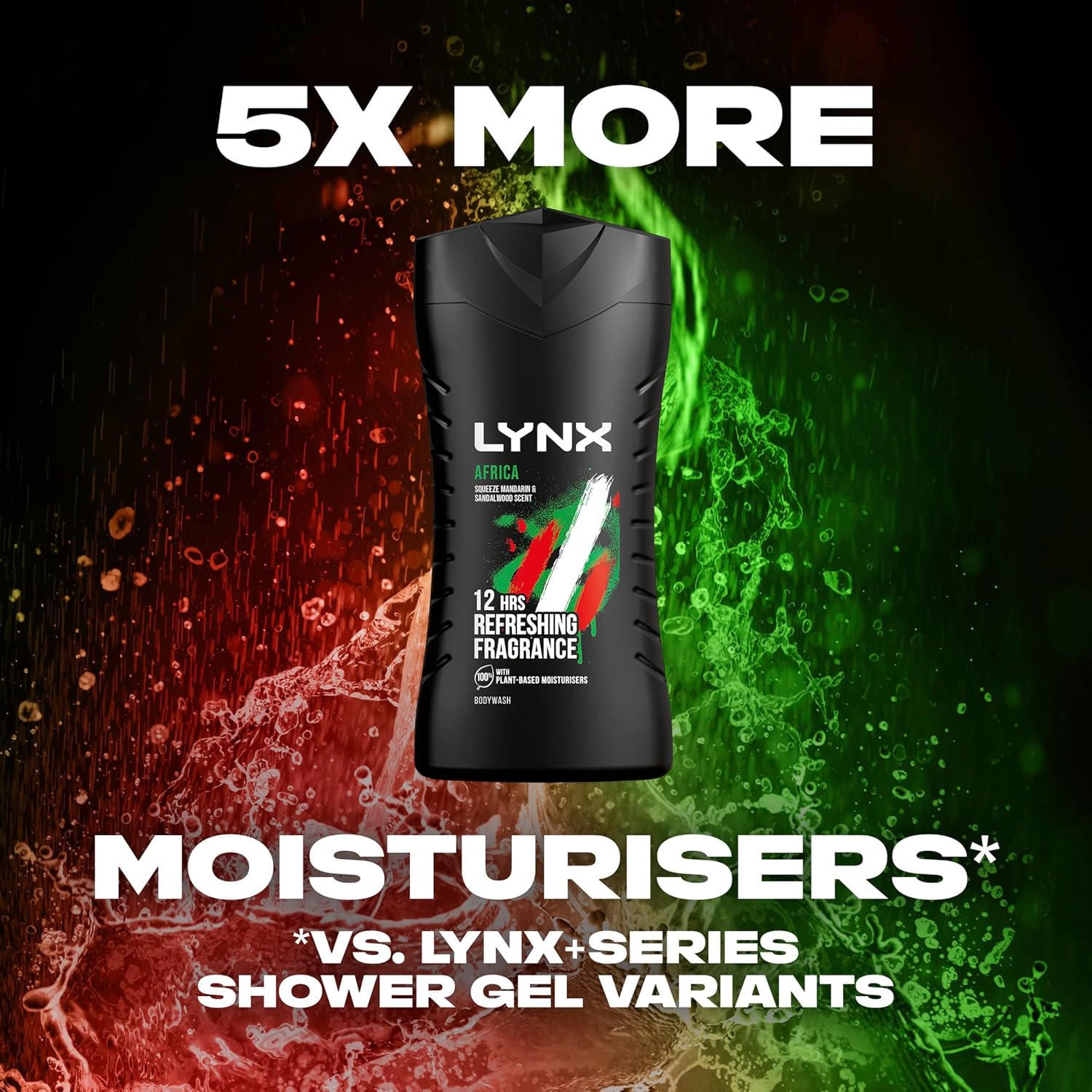 Lynx Africa Body Wash with 12 Hour Refreshing Fragrance Squeezed Mandarin and Sandalwood Scent with Plant-based Moisturizers, 225 ml Bulk Buy 3 Pack-1