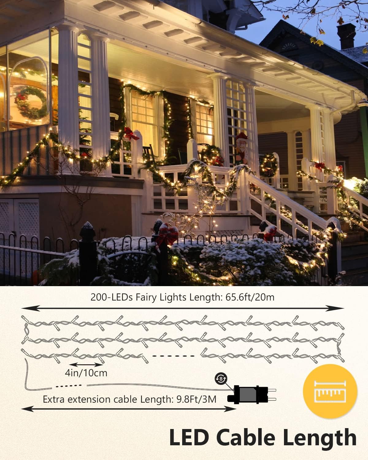 LEDYA 200 LED String Lights Mains Powered, 20M/65.62ft Warm White Fairy Lights Outdoor Indoor, Waterproof for Bedroom Garden Wedding Window, White Clear Cable 20009-5