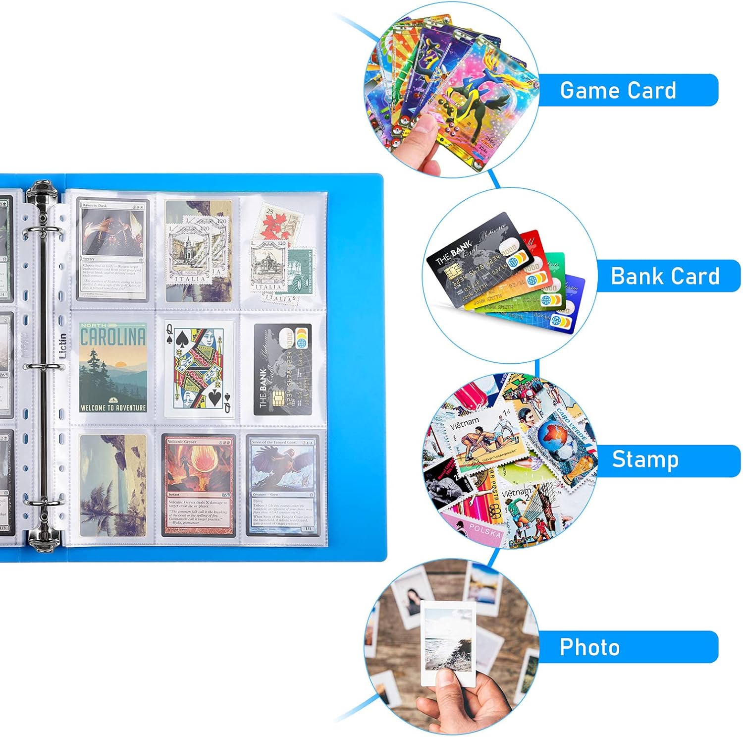 Lictin Trading Cards Album - 540 Side Loading Pocket Waterproof, Card Binder Album Folder Card Collection Binder 30 Pages,18 Pockets Each Page(Blue)-1