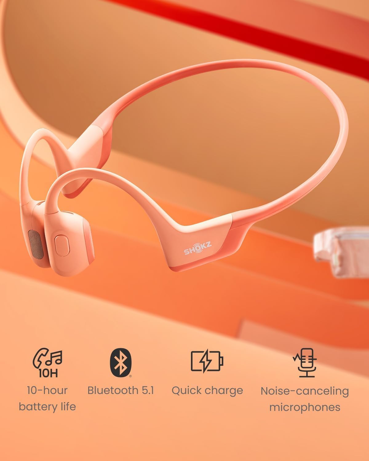 SHOKZ OpenRun Pro, [England Athletics Recommended] Bone Conduction Headphones, Open-Ear Sports Earphones with Mic, IP55 Waterproof Bluetooth Wireless Headset for Running Workout Yoga(Pulse Pink)-5