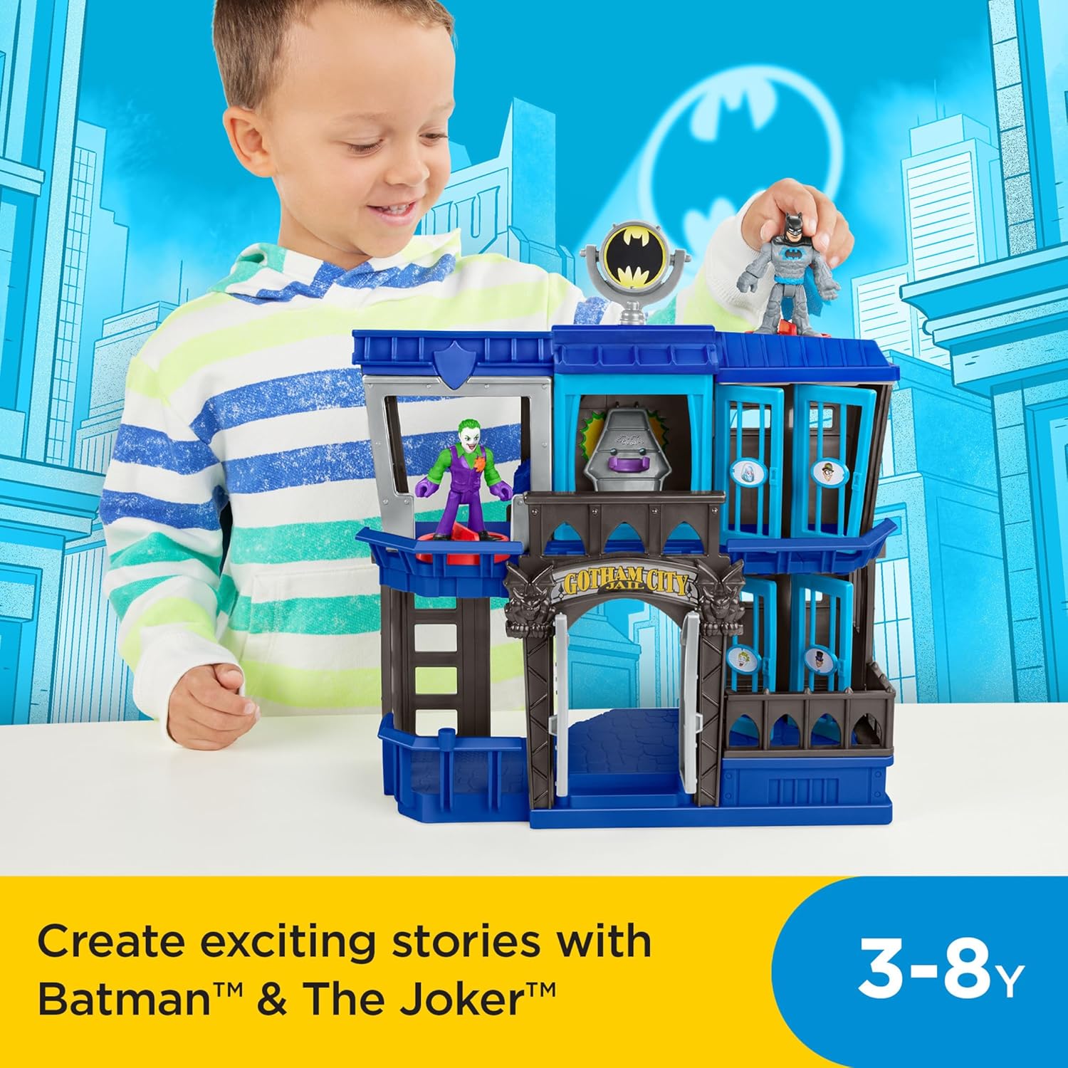 Fisher Price Imaginext DC Super Friends Gotham City Jail Recharged, prison playset with Batman and The Joker figures for preschool kids ages 3+-2