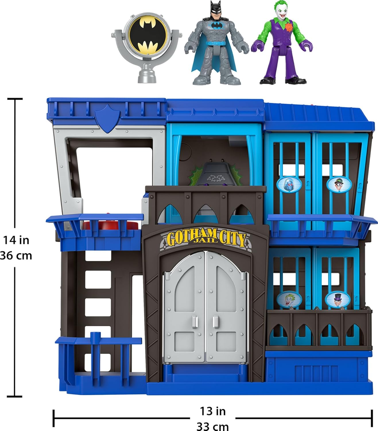 Fisher Price Imaginext DC Super Friends Gotham City Jail Recharged, prison playset with Batman and The Joker figures for preschool kids ages 3+-5