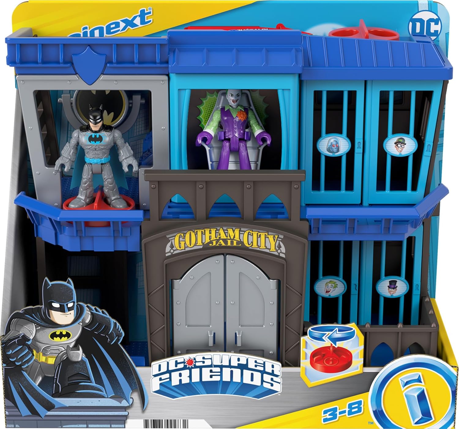 Fisher Price Imaginext DC Super Friends Gotham City Jail Recharged, prison playset with Batman and The Joker figures for preschool kids ages 3+-6