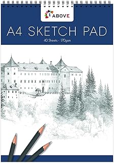 1ABOVE Artists Sketch pad,Spiral Bound Sketch Pad Sketch Paper for Artists. Ideal for The Studio, School Or at Home - 170gsm Cartridge Paper (A4)