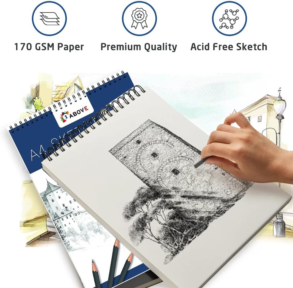 1ABOVE Artists Sketch pad,Spiral Bound Sketch Pad Sketch Paper for Artists. Ideal for The Studio, School Or at Home - 170gsm Cartridge Paper (A4)-4