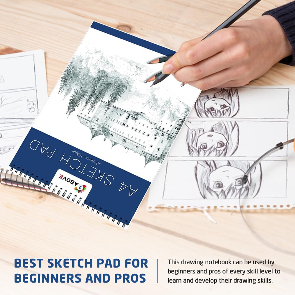 1ABOVE Artists Sketch pad,Spiral Bound Sketch Pad Sketch Paper for Artists. Ideal for The Studio, School Or at Home - 170gsm Cartridge Paper (A4)-6