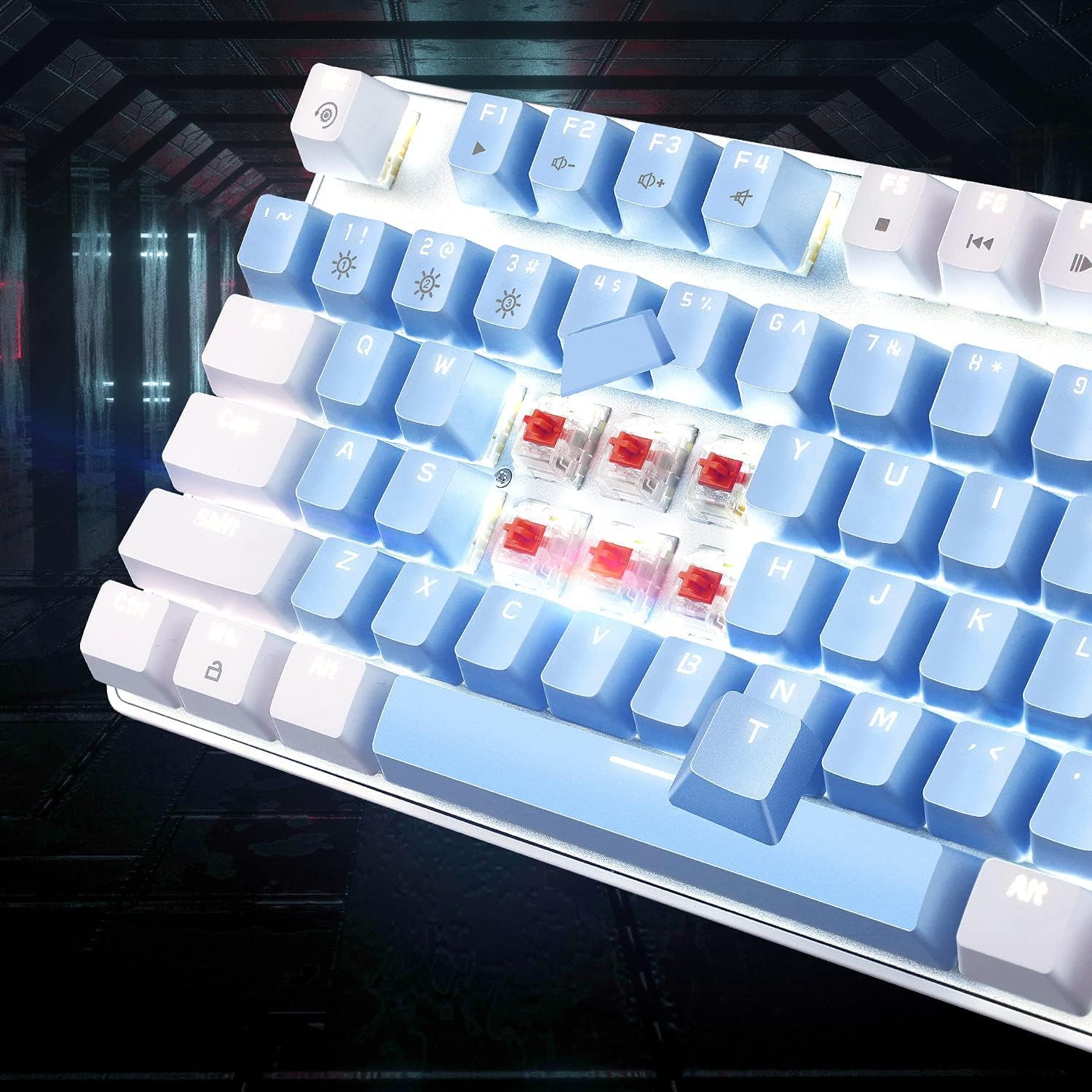 MageGee Mechanical Gaming Keyboard, 104 Keys White Backlit Mechanical Keyboards with Red Switches & Double-Shot Keycaps, Wired Ergonomic Computer Keyboard for Desktop, PC Gamers (White & Blue)-5