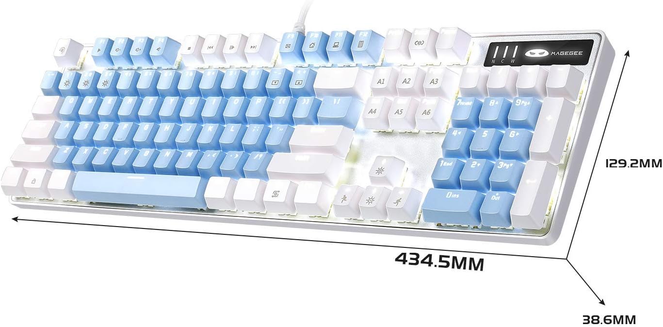 MageGee Mechanical Gaming Keyboard, 104 Keys White Backlit Mechanical Keyboards with Red Switches & Double-Shot Keycaps, Wired Ergonomic Computer Keyboard for Desktop, PC Gamers (White & Blue)-7